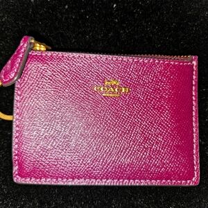 Coach Crossgrain Mini Skinny ID Key Ring Card Case Plum color.